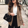 Women's Fashionable Office Wear Double Breasted Plaid Blazer Coat Vintage Long Sleeve Pockets Female Outerwear Chic Tops