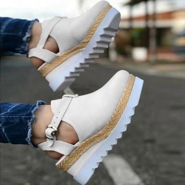Women's Sandals Vintage Shoes Buckle Strap Straw Thick Bottom Flats Platform Sandals Flock Retro Shoes Woman Buckle Strap Straw Thick Bottom Party Flatform Sandals