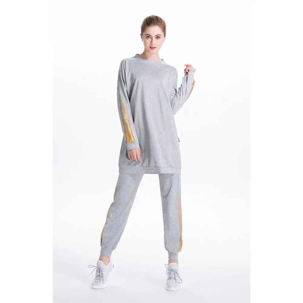 MB008 Women's Casual Two Piece Sweatsuit Set - Long Sleeve Crewneck and Joggers