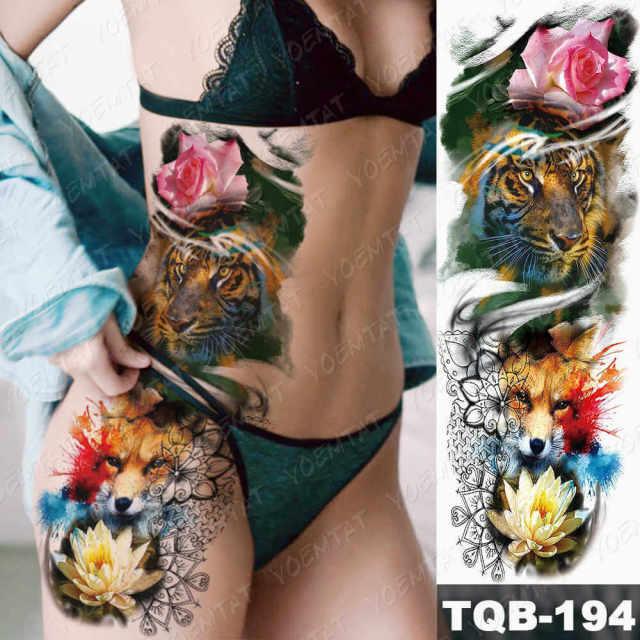 Womens Large Waterproof Temporary Sticker Tattoo Tiger Fox Luxury Design From Wonderland