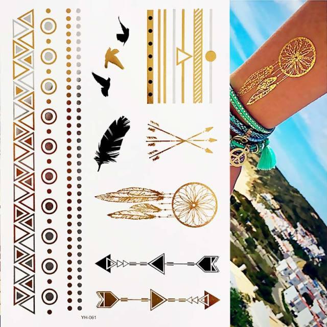 Womens Metallic Temporary Sticker Tattoos Gold Silver Waterproof Tattoos for Women