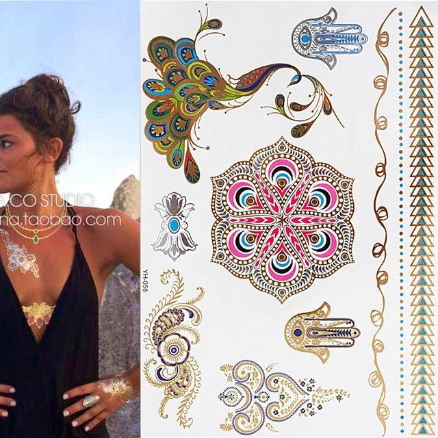 Womens Metallic Temporary Sticker Tattoos Gold Silver Waterproof Tattoos for Women