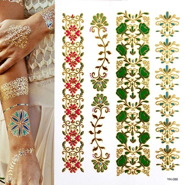 Womens Metallic Temporary Sticker Tattoos Gold Silver Waterproof Tattoos for Women