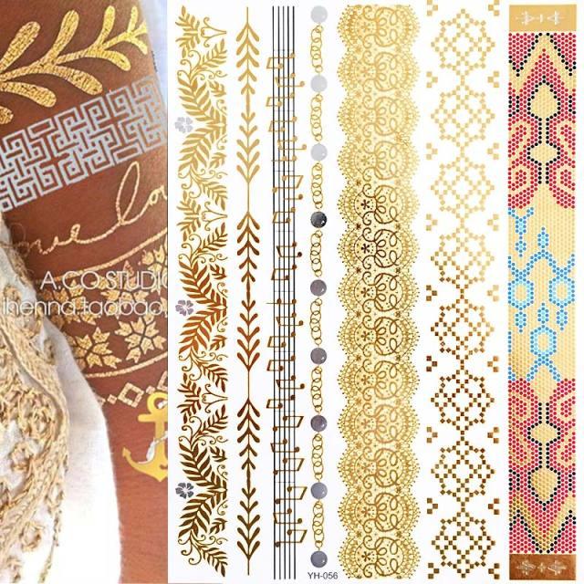 Womens Metallic Temporary Sticker Tattoos Gold Silver Waterproof Tattoos for Women