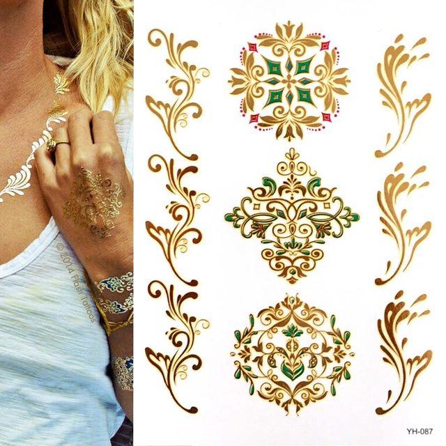 Womens Metallic Temporary Sticker Tattoos Gold Silver Waterproof Tattoos for Women