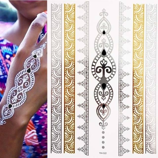 Womens Metallic Temporary Sticker Tattoos Gold Silver Waterproof Tattoos for Women