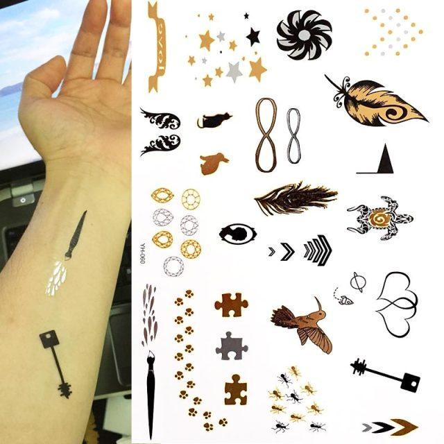 Womens Metallic Temporary Sticker Tattoos Gold Silver Waterproof Tattoos for Women