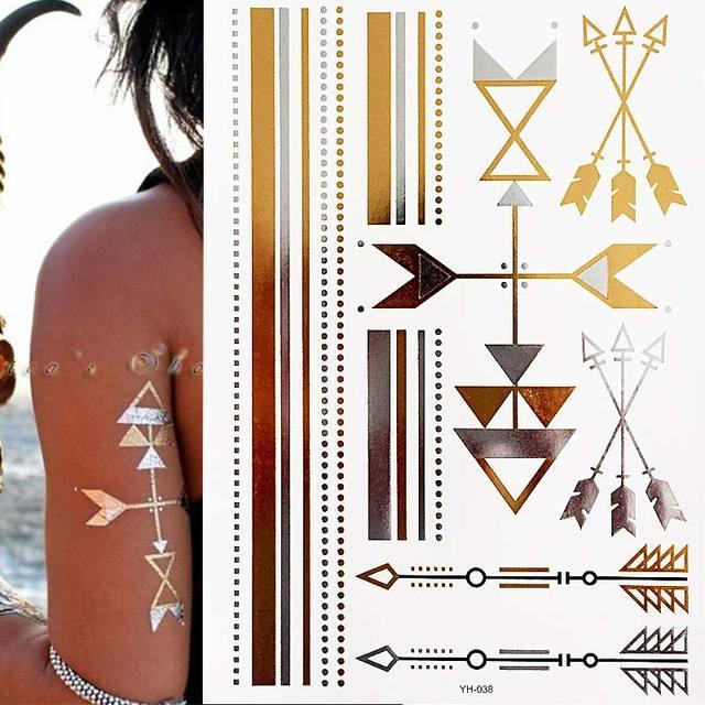 Womens Metallic Temporary Sticker Tattoos Gold Silver Waterproof Tattoos for Women