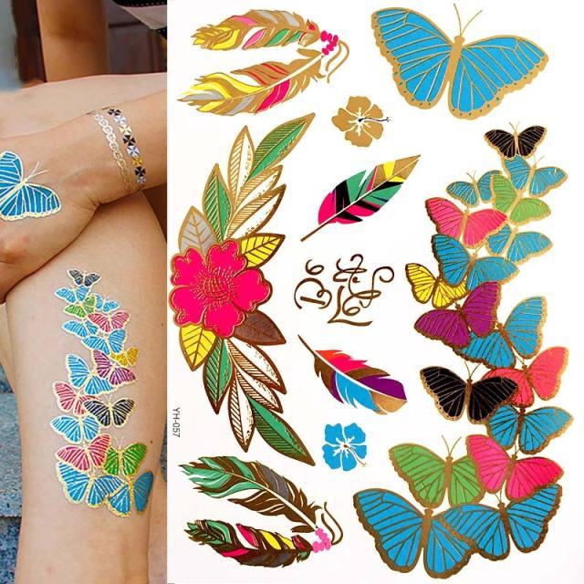 Womens Metallic Temporary Sticker Tattoos Gold Silver Waterproof Tattoos for Women