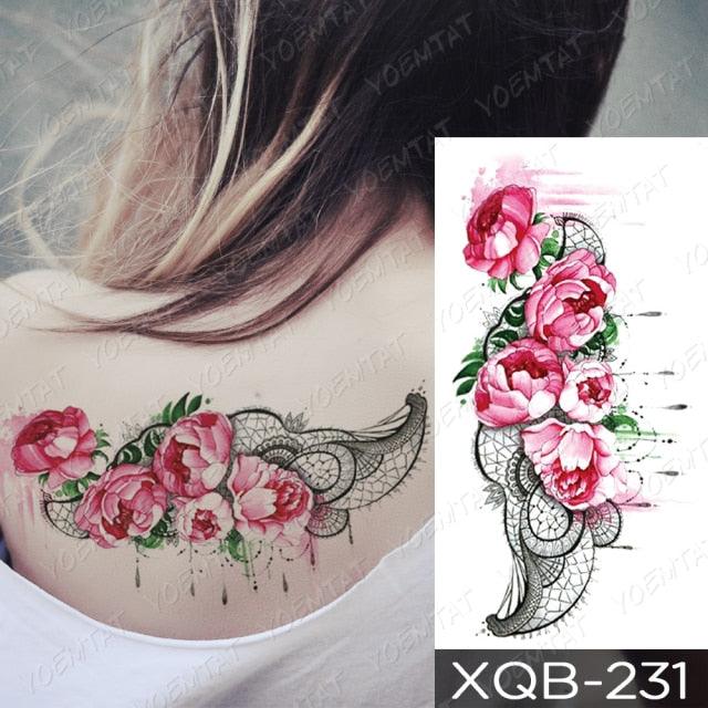 Womens Waterproof Temporary Tattoo Sticker Blue Flower Luxury Big Tatoo For Body Arm
