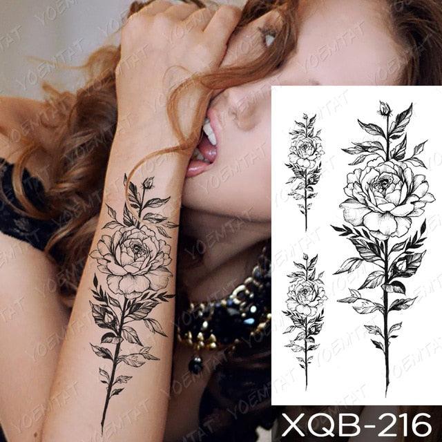 Womens Waterproof Temporary Tattoo Sticker Blue Flower Luxury Big Tatoo For Body Arm