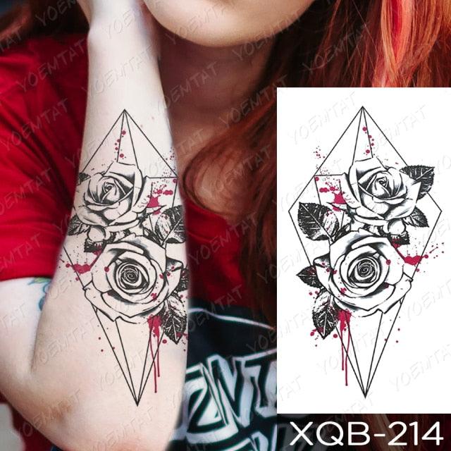 Womens Waterproof Temporary Tattoo Sticker Blue Flower Luxury Big Tatoo For Body Arm