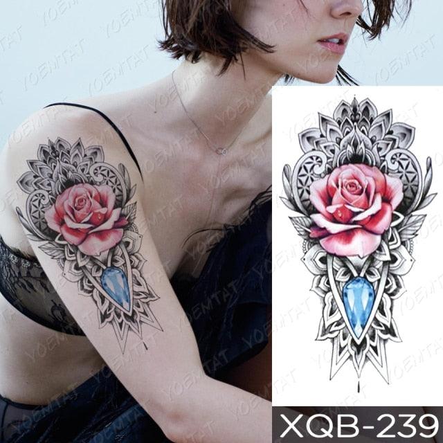 Womens Waterproof Temporary Tattoo Sticker Blue Flower Luxury Big Tatoo For Body Arm