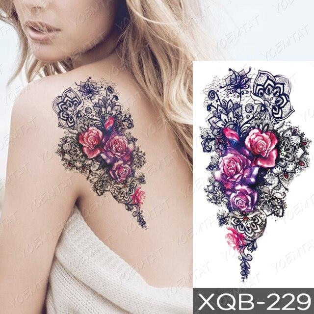 Womens Waterproof Temporary Tattoo Sticker Blue Flower Luxury Big Tatoo For Body Arm