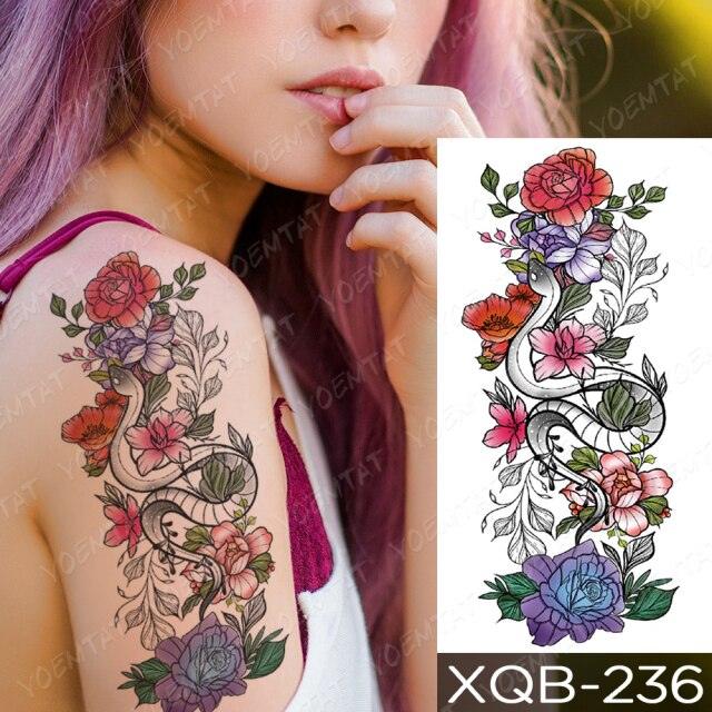Womens Waterproof Temporary Tattoo Sticker Blue Flower Luxury Big Tatoo For Body Arm