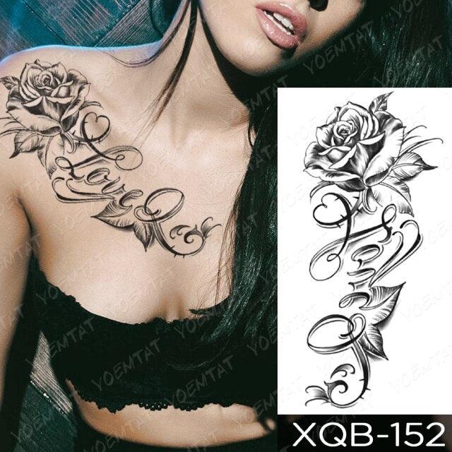Womens Waterproof Temporary Tattoo Sticker Blue Flower Luxury Big Tatoo For Body Arm