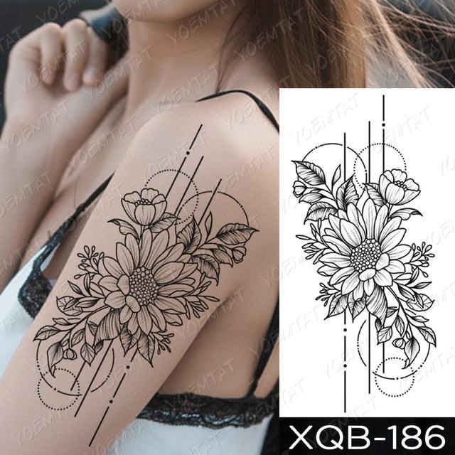 Womens Waterproof Temporary Tattoo Sticker Blue Flower Luxury Big Tatoo For Body Arm