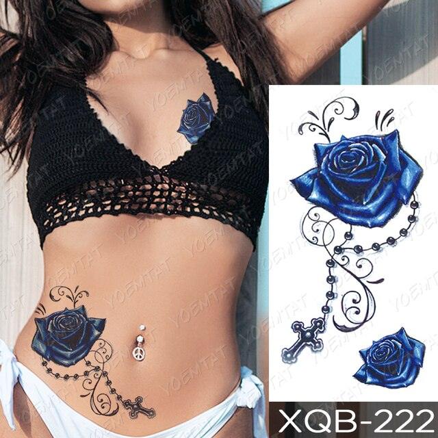 Womens Waterproof Temporary Tattoo Sticker Blue Flower Luxury Big Tatoo For Body Arm