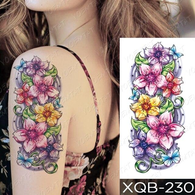 Womens Waterproof Temporary Tattoo Sticker Blue Flower Luxury Big Tatoo For Body Arm