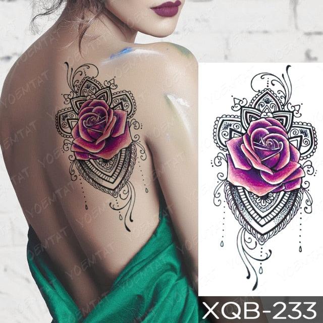 Womens Waterproof Temporary Tattoo Sticker Blue Flower Luxury Big Tatoo For Body Arm