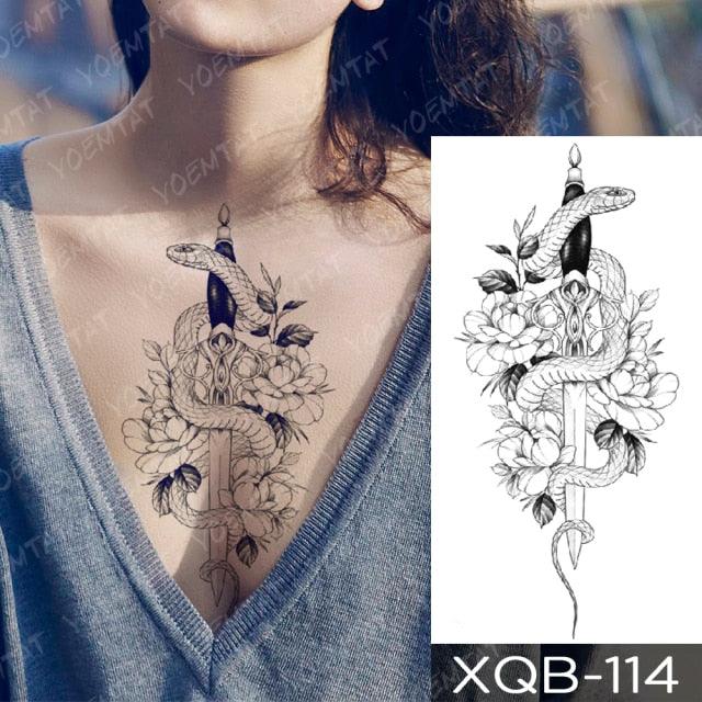Womens Waterproof Temporary Tattoo Sticker Blue Flower Luxury Big Tatoo For Body Arm