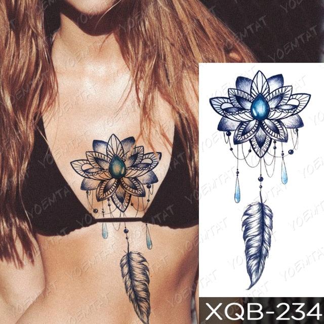 Womens Waterproof Temporary Tattoo Sticker Blue Flower Luxury Big Tatoo For Body Arm