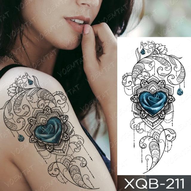 Womens Waterproof Temporary Tattoo Sticker Blue Flower Luxury Big Tatoo For Body Arm
