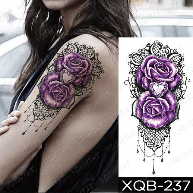 Womens Waterproof Temporary Tattoo Sticker Blue Flower Luxury Big Tatoo For Body Arm