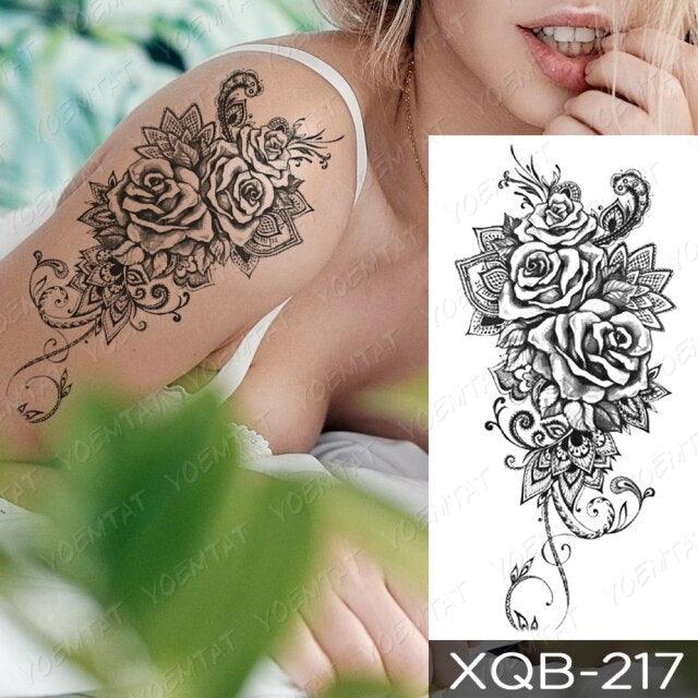 Womens Waterproof Temporary Tattoo Sticker Blue Flower Luxury Big Tatoo For Body Arm