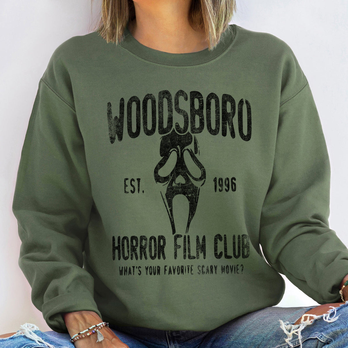 Woodsboro Vintage Halloween Spooky Nostalgia Collection Cozy Soft Fleece Sweatshirt