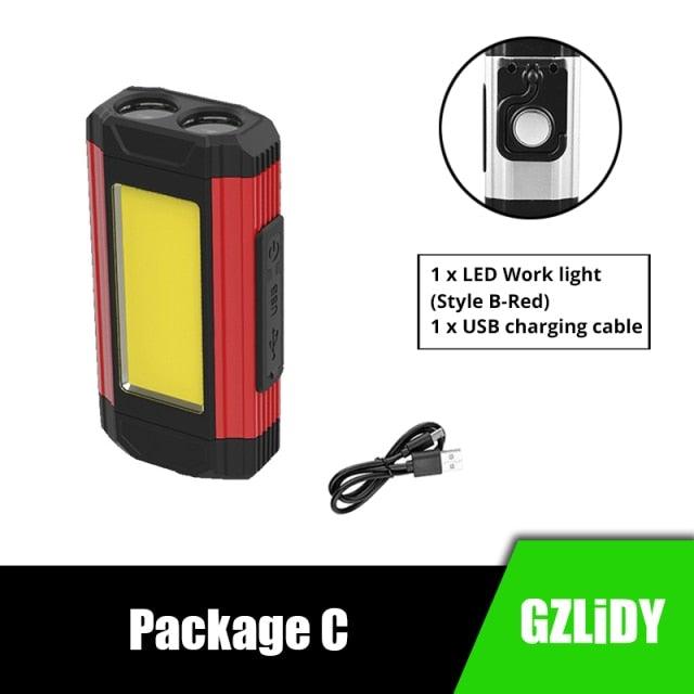 Work Light Rechargeable LED Camping Waterpoof Portable Multifunctional Adjustable USB Light Hanging Hook& Magnetic Base Flashlight For Hurricane Camping Hiking Riding Fishing Jogging Household