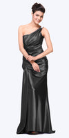 CLEARANCE - Cinderella Divine 7702 Rhinestone Straps One Shoulder Long Satin Gown (Size 2XL)