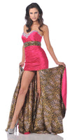 CLEARANCE - Cinderella Divine 7558 Strapless Fuchsia Leopard Print Dress (Size 10)