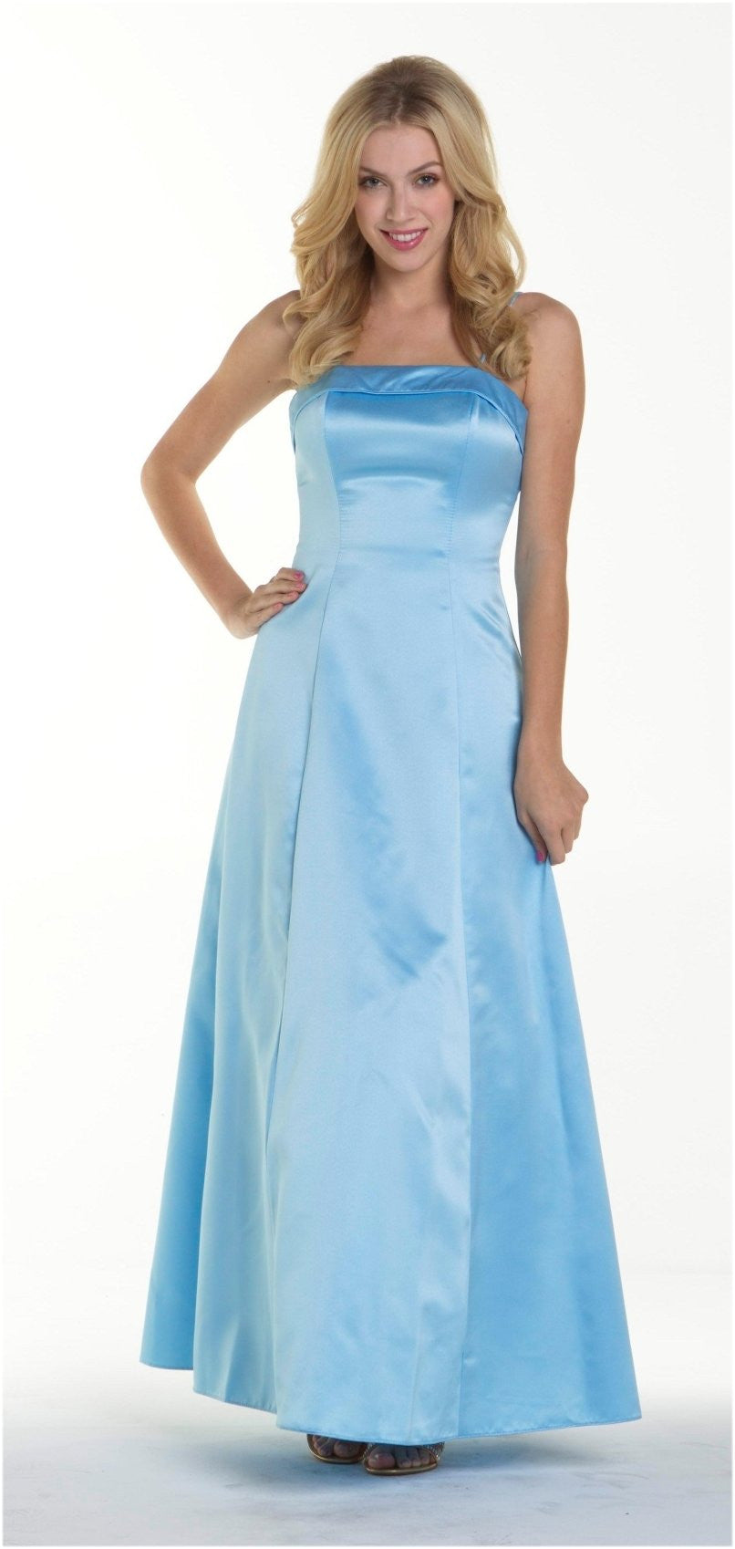 CLEARANCE - Bridesmaid Dress Poly Satin Spaghetti Strap A Line Gown (Size Small)