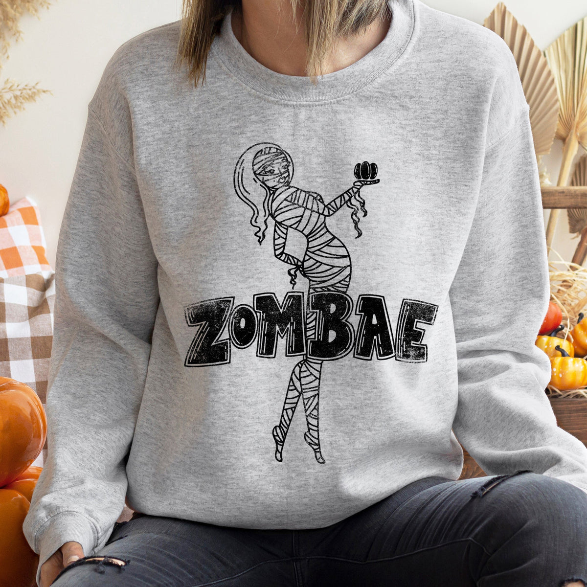 Zombae Vintage Halloween Graphic Inspired By Classic Monster Movies Deluxe Sweatshirt