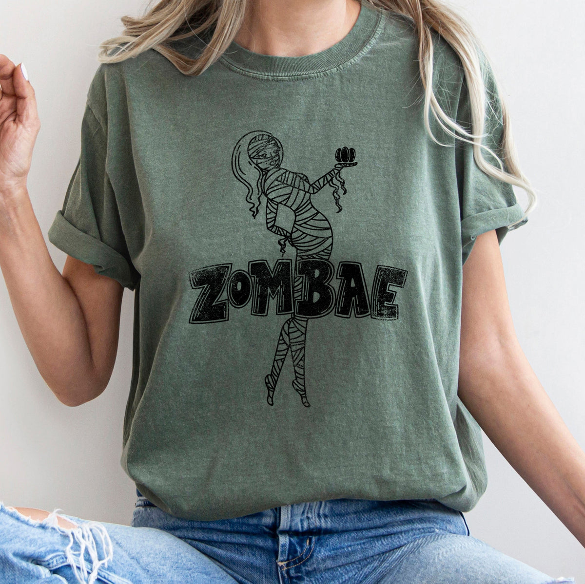 Zombae Retro Halloween Zombie Night Edition Deluxe Premium Heavyweight Comfort Colors Tee