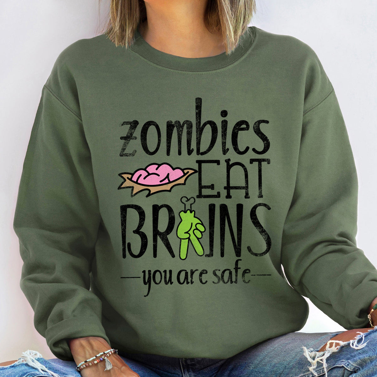 Zombies Eat Brains Halloween Spooky Night Parade Of Undead Frightful Cult Classic Horror Style Sweatshirt