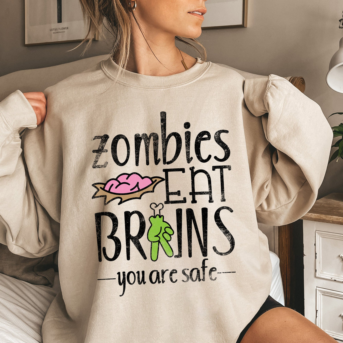 Zombies Eat Brains Halloween Spooky Night Parade Of Undead Frightful Cult Classic Horror Style Sweatshirt